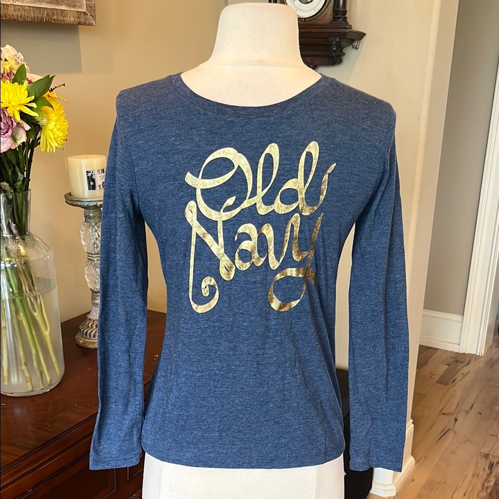 Old Navy Slate Blue and Gold Long Sleeve Top